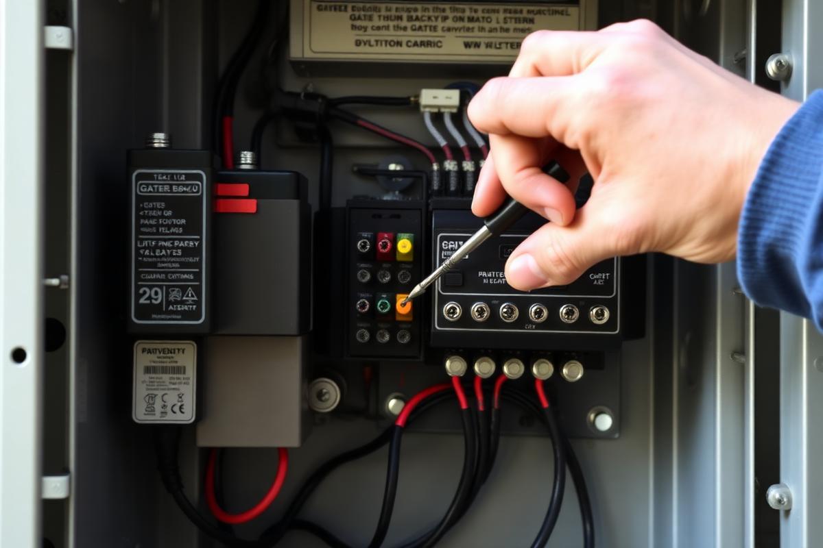 Gate motor control board and battery backup being wired