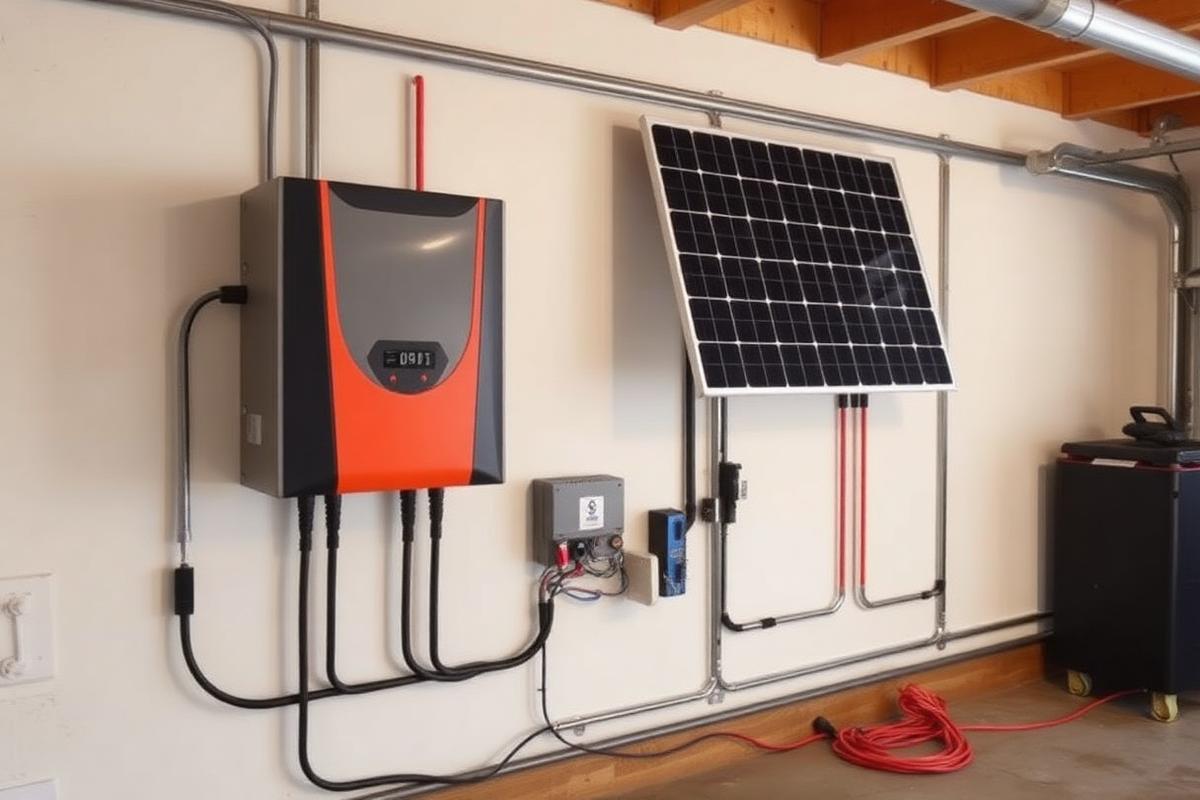 Solar inverter and lithium battery backup mounted in a garage