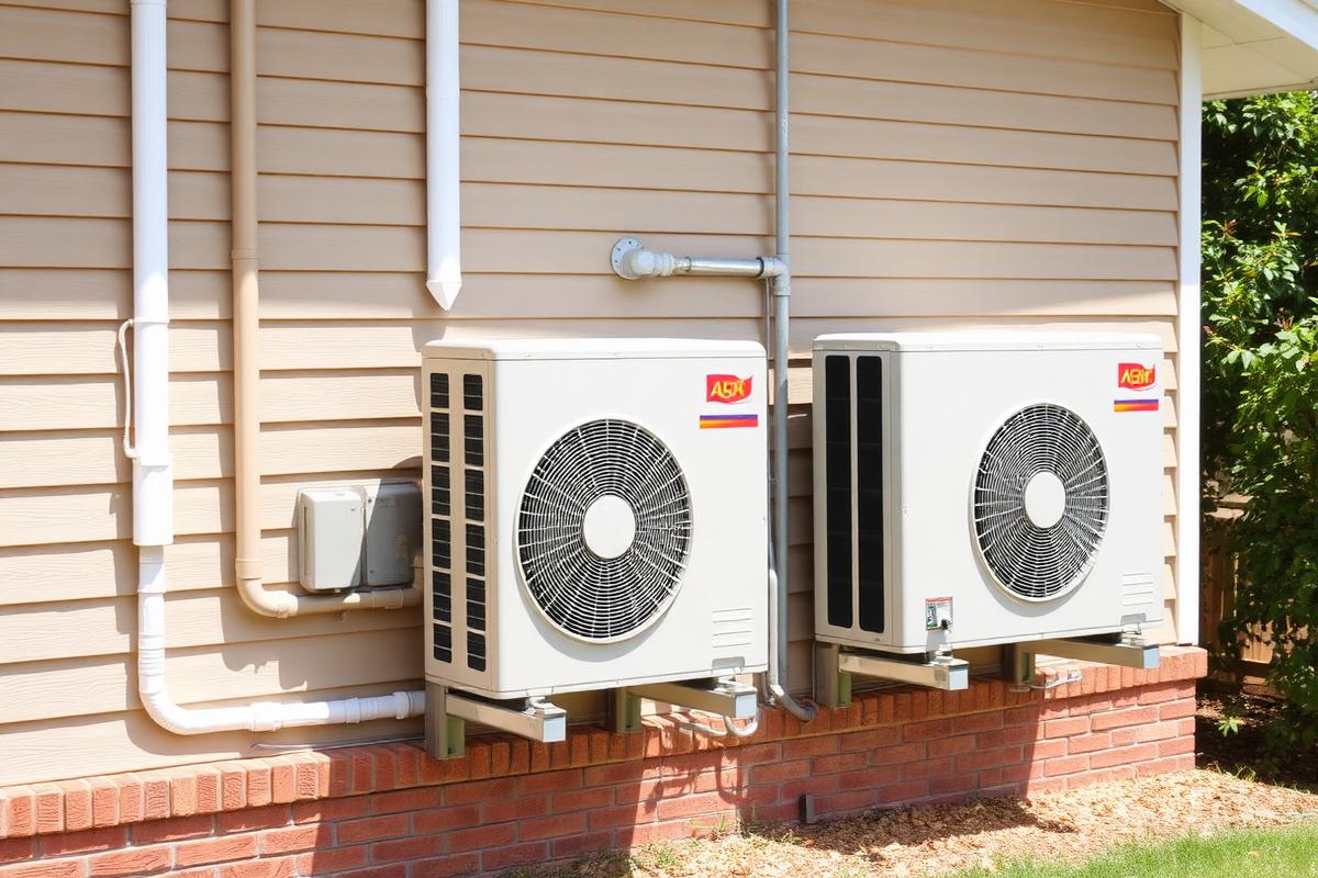 Outdoor air conditioner condenser units with neat pipework