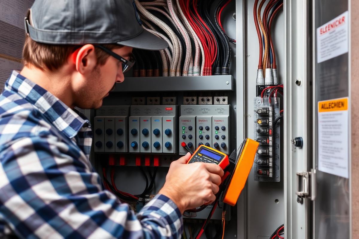 Electrician testing a residential distribution board